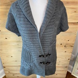 Tommy Hilfiger Grey Cable knit wrap sweater vest with black leather details